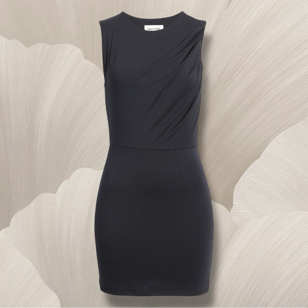 Open Edit NWOT Pleated Sleeveless Classic Black LBD Minidress- XXS